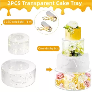 2Pcs Acrylic Cake Stand Fillable Risers, Clear Tiered Cake Display Boxes, Stackable Dessert Stand for Wedding, Birthday, Party, Bakery, Cupcakes, Pastries, Mousse, Holiday Celebration, Elegant Dessert Table Presentation