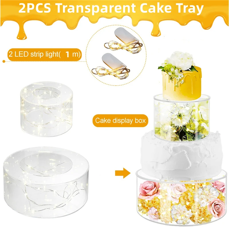 2Pcs Acrylic Cake Stand Fillable Risers, Clear Tiered Cake Display Boxes, Stackable Dessert Stand for Wedding, Birthday, Party, Bakery, Cupcakes, Pastries, Mousse, Holiday Celebration, Elegant Dessert Table Presentation