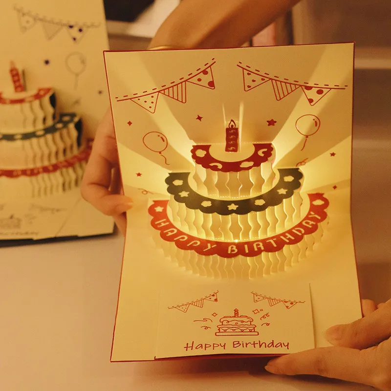 3D Pop-Up Greeting Card with Music & Light – Happy Birthday Message Card for DIY Blessings, Write-Your-Own Wishes, Holiday Party Decorations, Unique Creative Gift for Family, Friends & Special Occasions - 图片 3