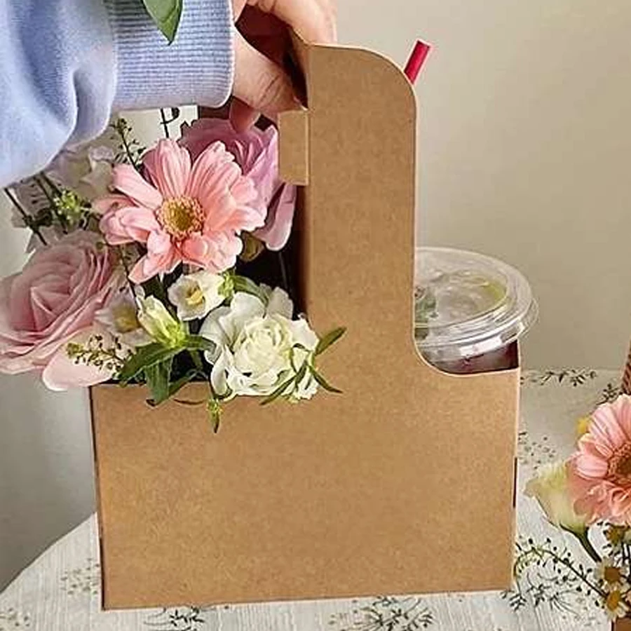 10/20Pcs Kraft Paper Take Out Bags for Flower Coffee Drinks with 2 Cup Holders, Two-in-One Assembly Converts to 4 Cup Holders, INS Popular Beverage Carrying Bags for Party Café Event Accessories 10/20Pcs Kraft Paper Take Out Bags for Flower Coffee Drinks with 2 Cup Holders, Two-in-One Assembly Converts to 4 Cup Holders, INS Popular Beverage Carrying Bags for Party Café Event Accessories