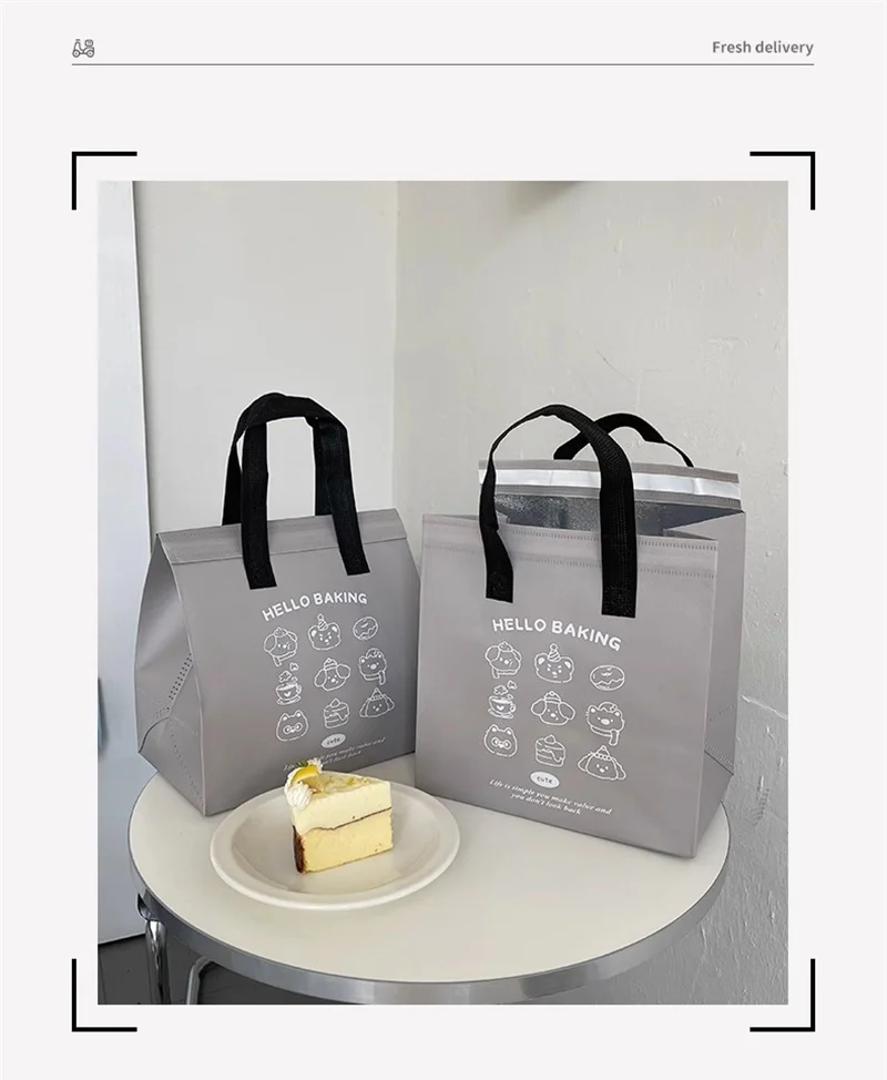 10pcs Grey/Silver Non-Woven Insulated Tote Bags – Portable Reusable Fabric Pouches for Food, Snacks, and Beverages, Thermal Carrier Keeps Hot or Cold, Perfect for Delivery, Picnic, Grocery, Work, School 2