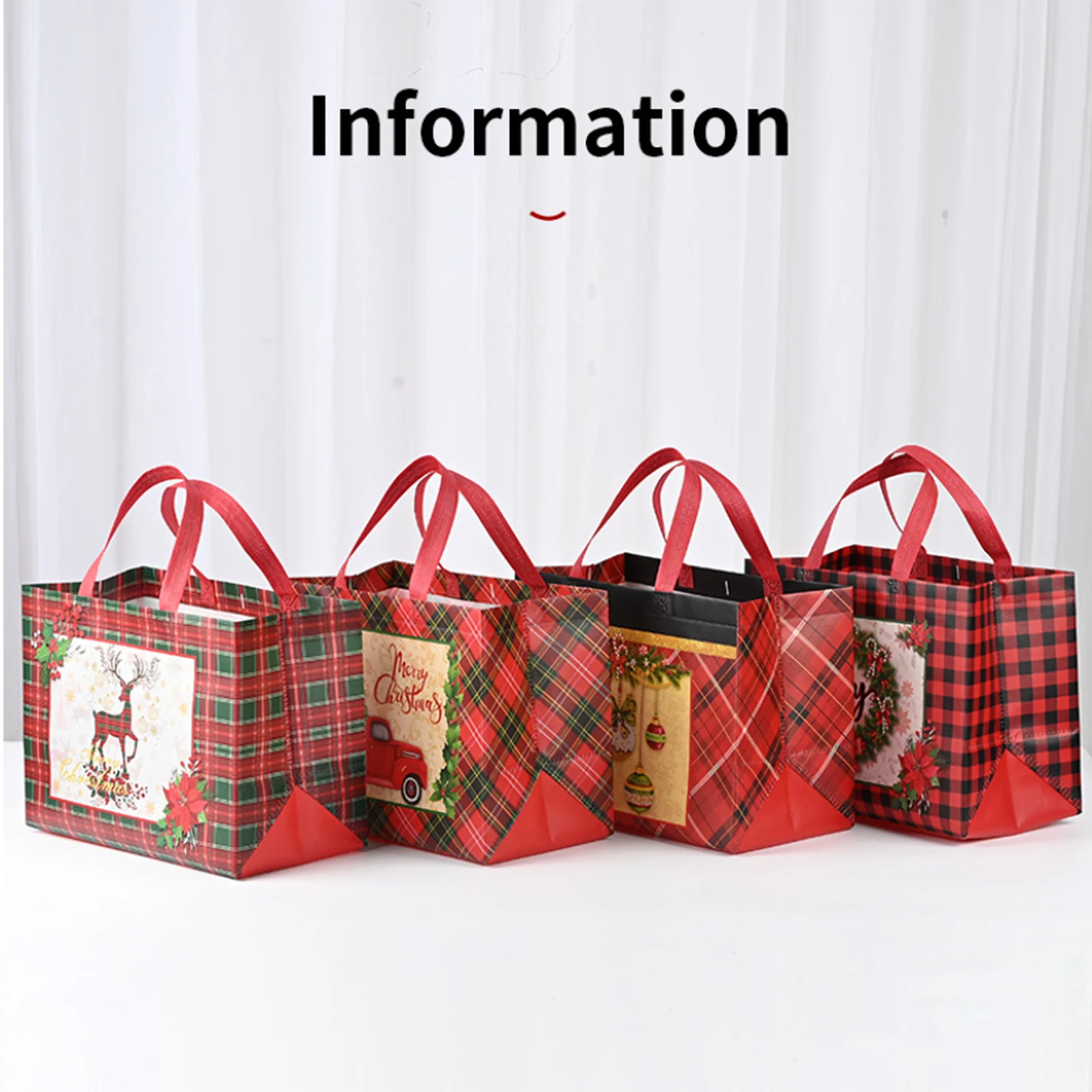 New Plaid Christmas Candy Gift Bags | Cute Santa Claus & Snowman Pattern Non-Woven Handbag | Waterproof Reusable Holiday Gift Packaging Tote for Xmas Party Supplies Decorations 1