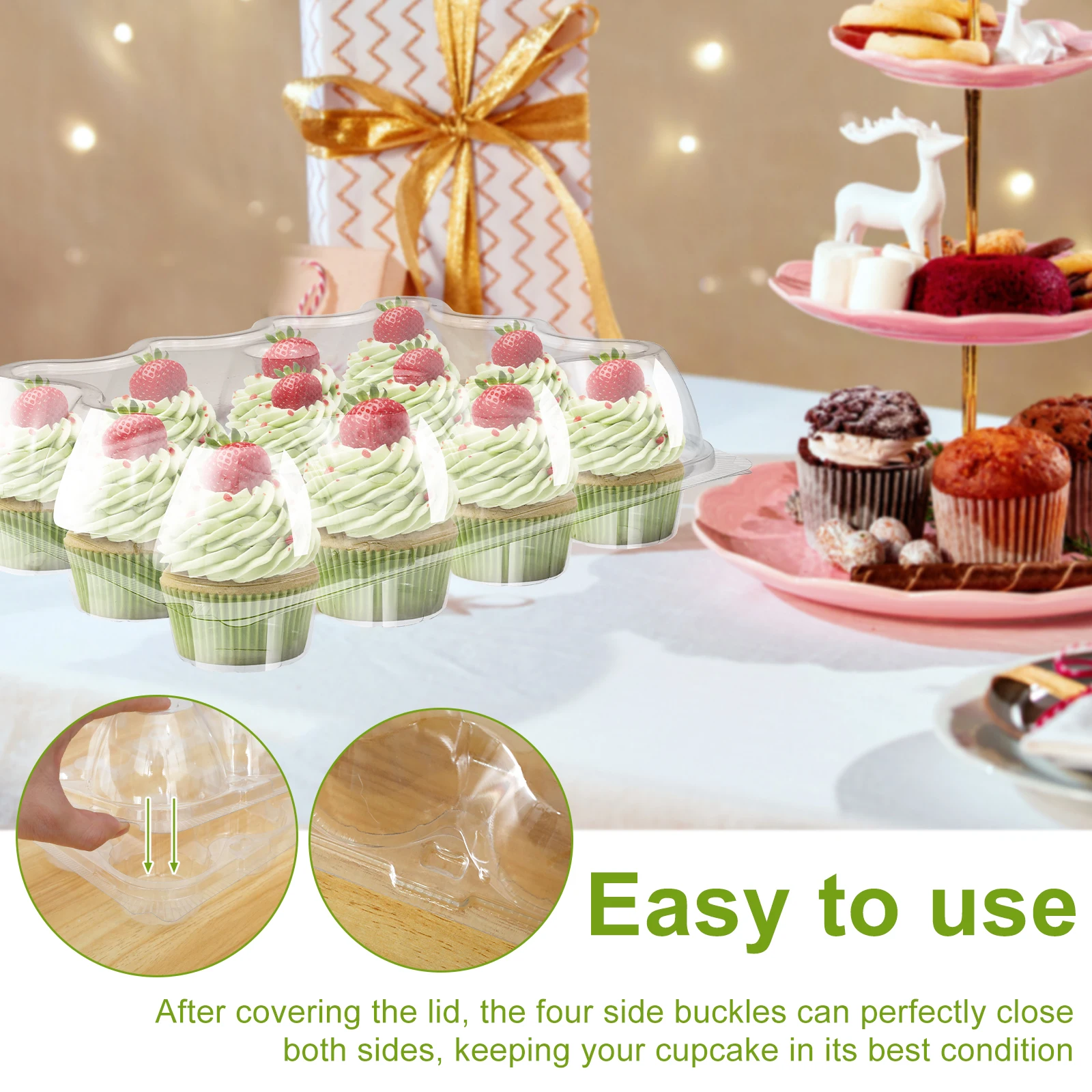 12/24Pcs 12-Hole Clear Plastic Cupcake Containers with Detachable Lids, Stackable Food-Grade Cake Boxes, Transparent Cupcake and Muffin Holders for Party, Wedding, Birthday, Bakery, and Event Supplies - 图片 5