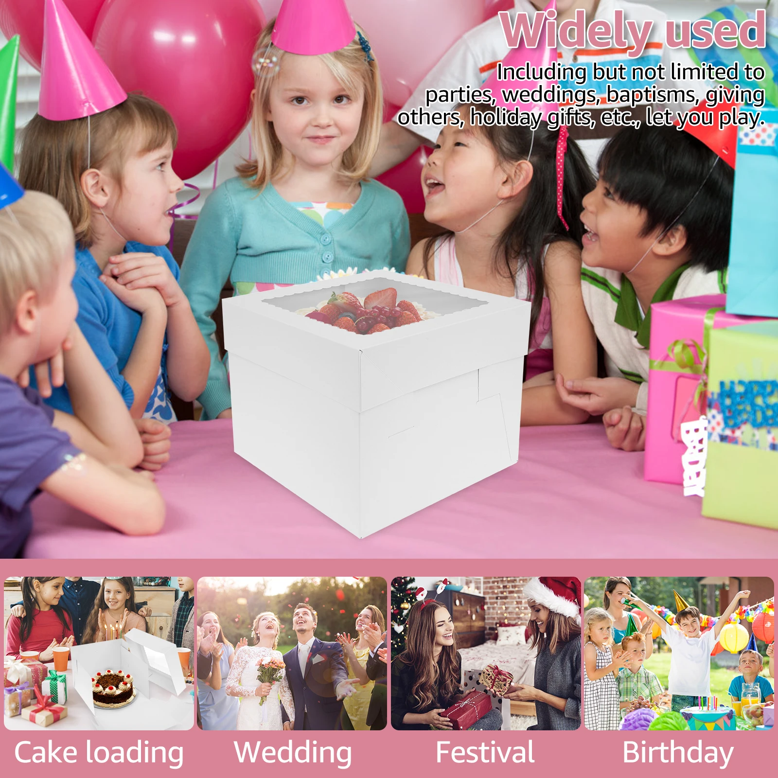 10Pcs Tall Cake Boxes with Cake Boards, 10 Inch White Tall Bakery Boxes with Clear Window, Large Cake Containers for Birthday Wedding Party Desserts, Multifunctional Durable Cake Packaging Supplies for Home and Professional Bakeries - 图片 4