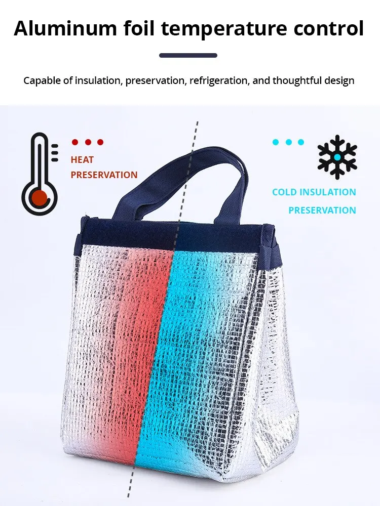 1pc Blue Grey Pink Portable Insulated Lunch Bag with Aluminum Foil Lining, Waterproof Food Storage Tote for Rice, Snacks, Picnic, Travel, Office, School, Reusable Thermal Lunch Box Carrier