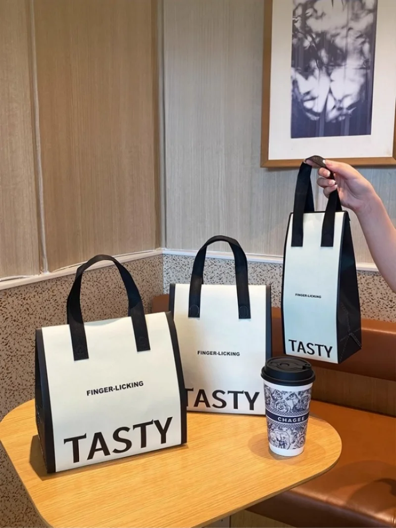 10pcs Non-Woven Insulated Tote Bags – Portable Reusable Fabric Pouches for Food, Cake, Drinks, and Snacks, Thermal Carrier Keeps Hot or Cold, Perfect for Delivery, Picnic, Grocery, Work, School 1