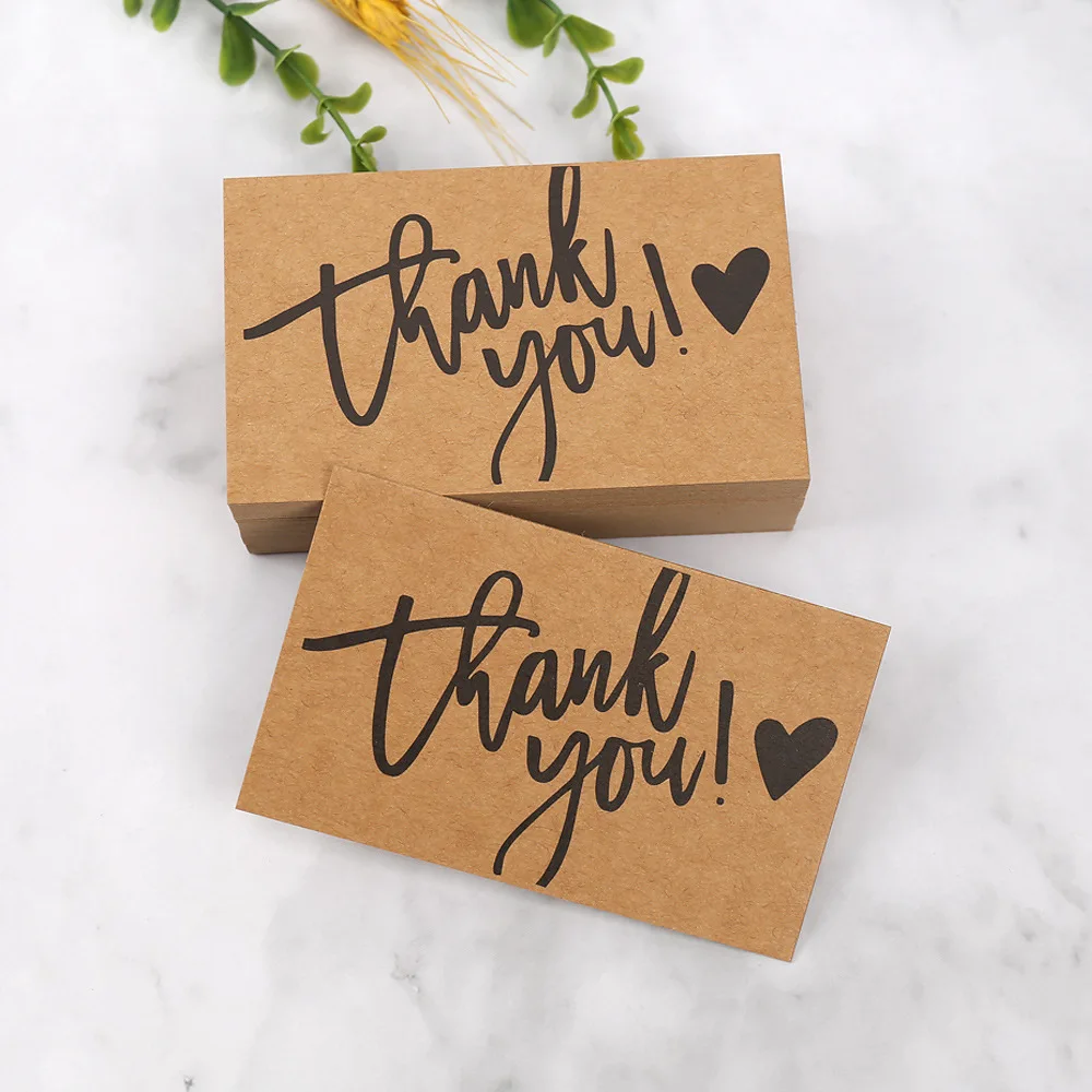 50PCS Kraft Paper Thank You Cards – Blank Greeting Cards for Kids Birthday, Baby Shower, Wedding, Party Favor, DIY Craft Decoration, Gift Message Postcards, Appreciation Notes, Personalized Thank You Gift Inserts