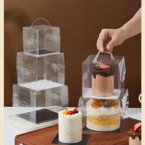 2/3/4/5/6 Inch Clear Cake Bakery Boxes with Handle, Portable Gift Display Boxes for Desserts, Mousse, Cupcakes, Pastries, Birthday, Wedding, Holiday Cake Packaging, Party Dessert Holder, Bakery Gift Packaging Supplies