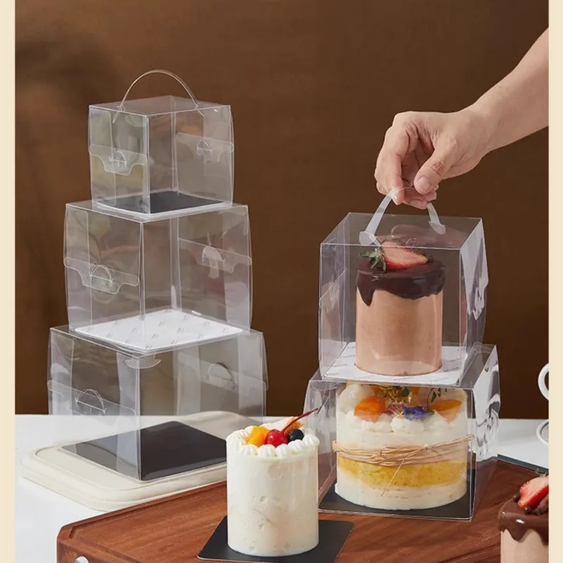 2/3/4/5/6 Inch Clear Cake Bakery Boxes with Handle, Portable Gift Display Boxes for Desserts, Mousse, Cupcakes, Pastries, Birthday, Wedding, Holiday Cake Packaging, Party Dessert Holder, Bakery Gift Packaging Supplies