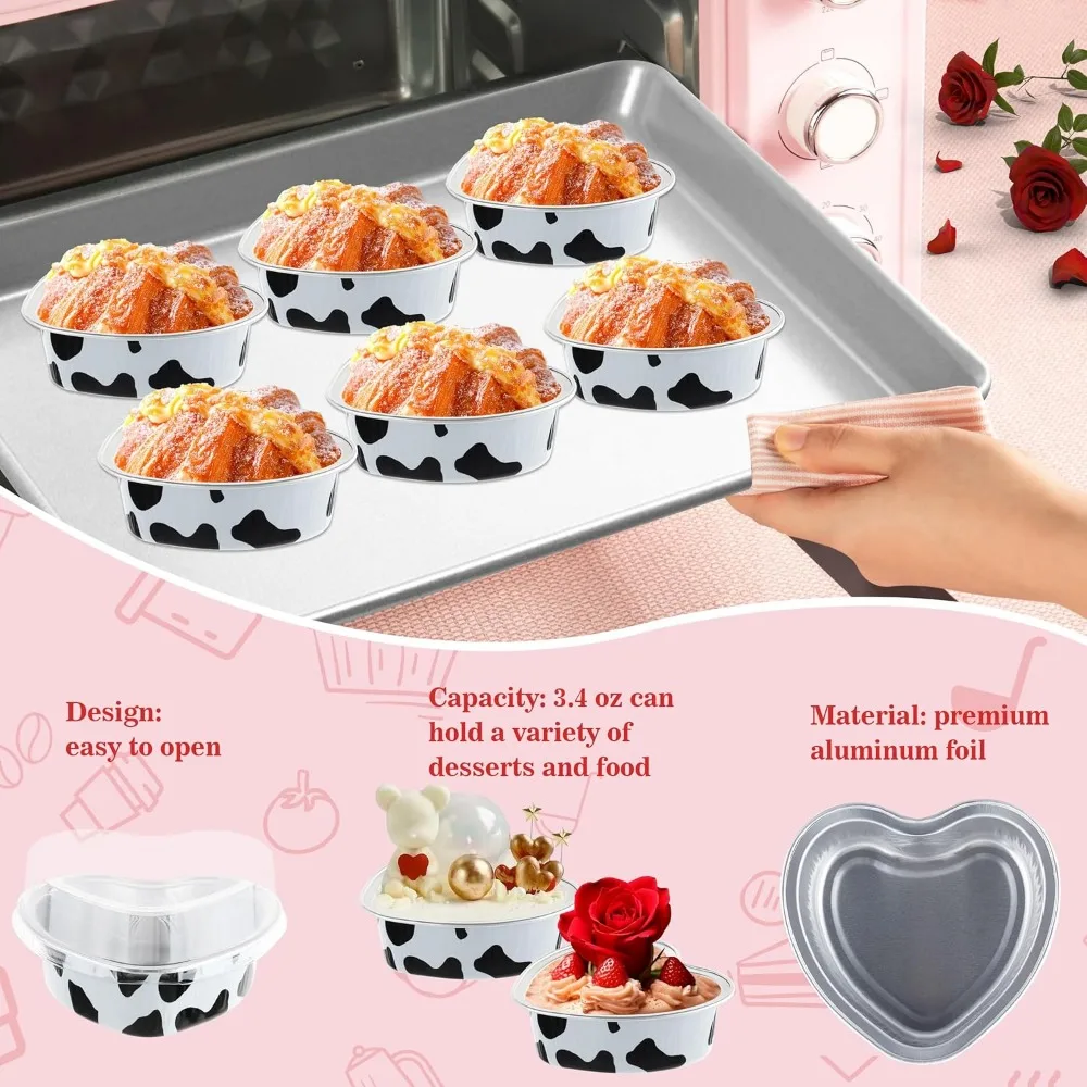 20PCS Heart Shape Disposable Aluminum Foil Cupcake Liners with Lids, Mini Cake Pans, Perfect for Weddings, Birthdays, Parties, Baking, and Kitchen Gadgets, Ideal for Cupcakes, Desserts, and Treats