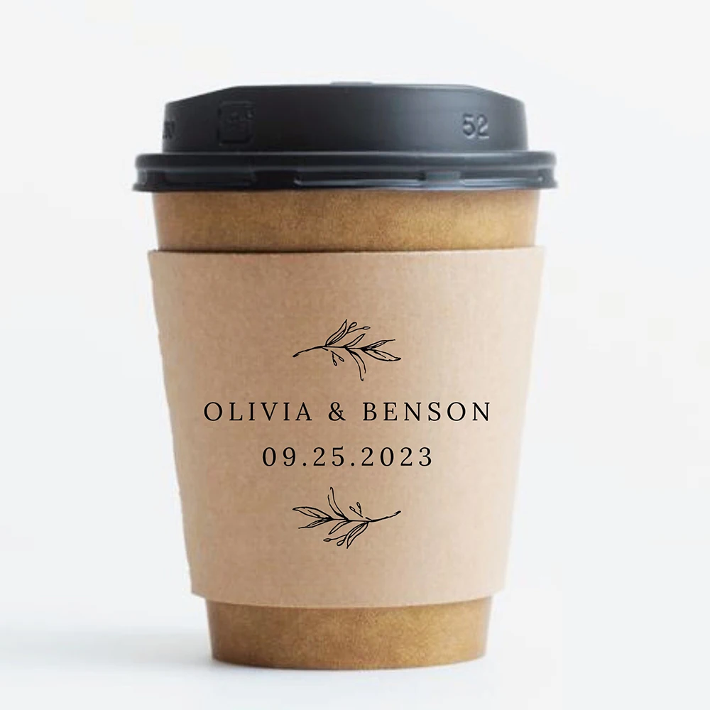 Personalized Disposable Ice Coffee Cup Sleeves Wedding Party Heat-Insulated Cup Holders Bar Reception Corrugated Paper Cup Covers for Hot and Cold Drinks DIY Beverage Accessories - 图片 13