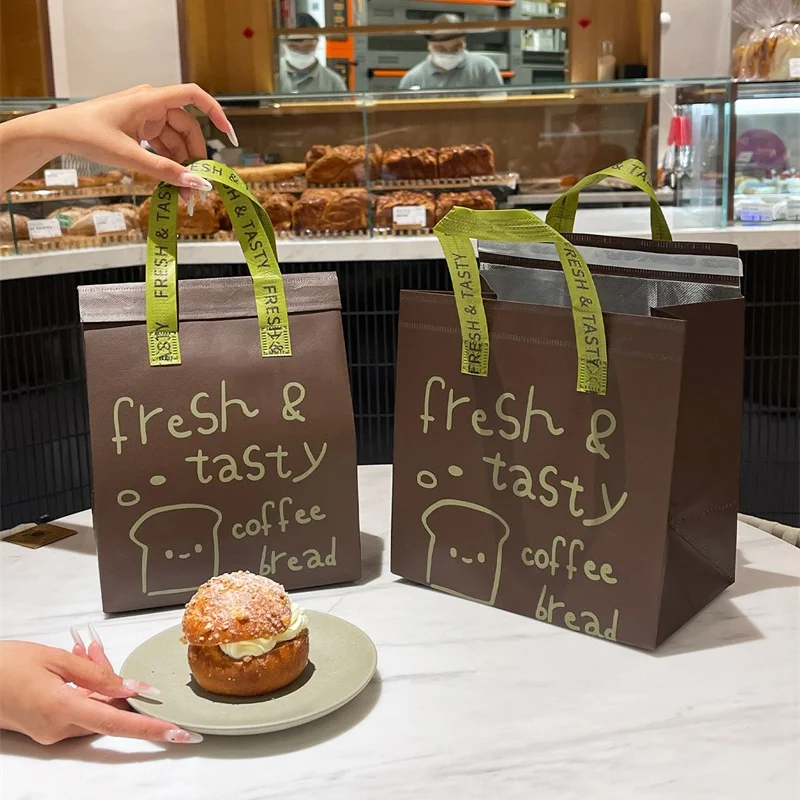 Brown Insulated Tote Bags 🥡 – Reusable Non-Woven Food Delivery Pouches for Hot and Cold Storage, Bread, Drinks, Grocery Shopping, Lunch Carrier, Portable Eco-Friendly Packaging - 图片 5