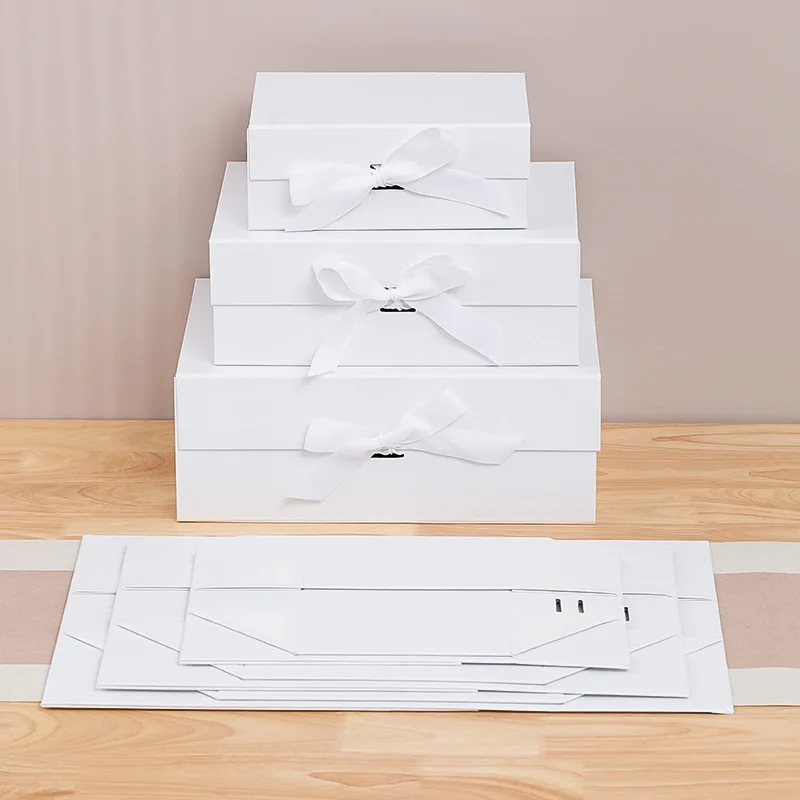 Cardboard White Black Gift Package Box Large Corrugated 3-Layer Magnetic Closure Folding Box Luxury Blank Carton for Packaging Wedding Party Favors, Birthday, Anniversary, Bridesmaid, Groomsman Gifts - 图片 9