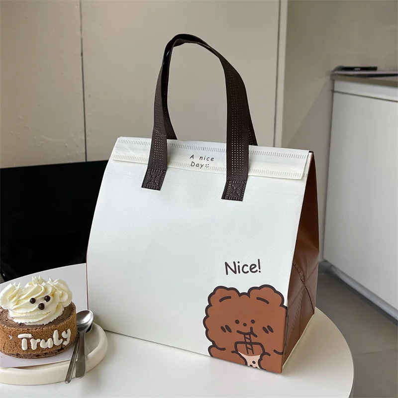 10pcs Silver Non-Woven Insulated Tote Bags, Reusable Fabric Pouches for Bread, Drinks, Food, Lunch, Grocery, Delivery, Picnic, Thermal Storage, Keep Warm or Cold, Eco-Friendly Durable Carrier - 图片 18