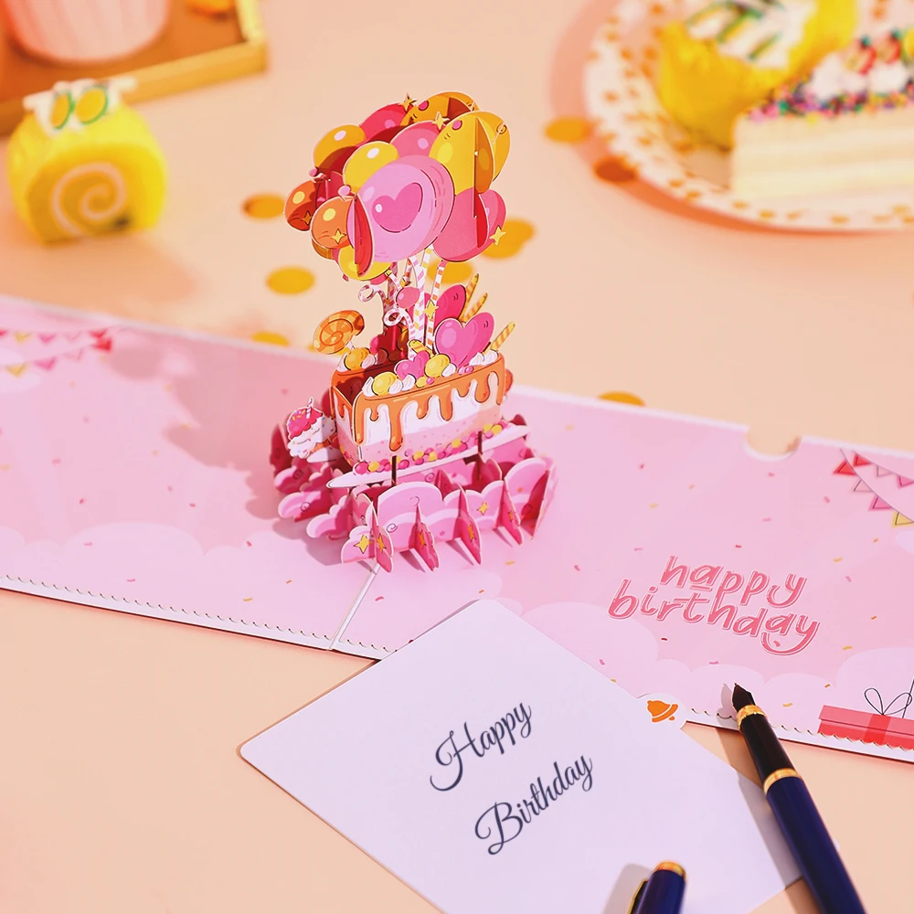 3D Pop Up Birthday Greeting Card with Envelope – Creative DIY Postcard Featuring Colorful Cake Design, Unique Celebration Gift for Kids, Friends, Family, Colleagues, Birthday Party Decorations