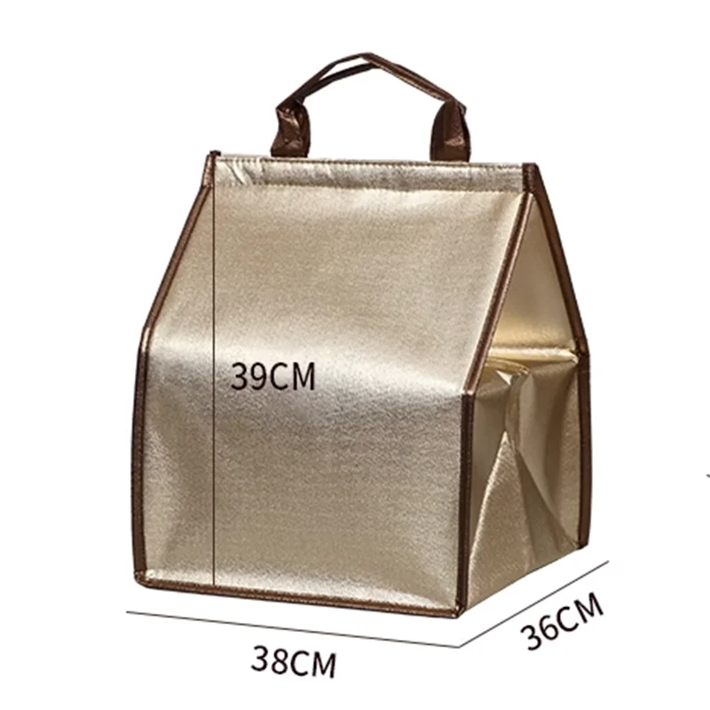 Custom Golden Thermal Insulated Cooler Bag for Cake & Chicken, Reusable Lunch Picnic Tote with Zipper, Food Storage Grocery Shopping Bag, Portable, Keep Fresh, Water-Resistant, Eco-Friendly Carrier - 图片 7