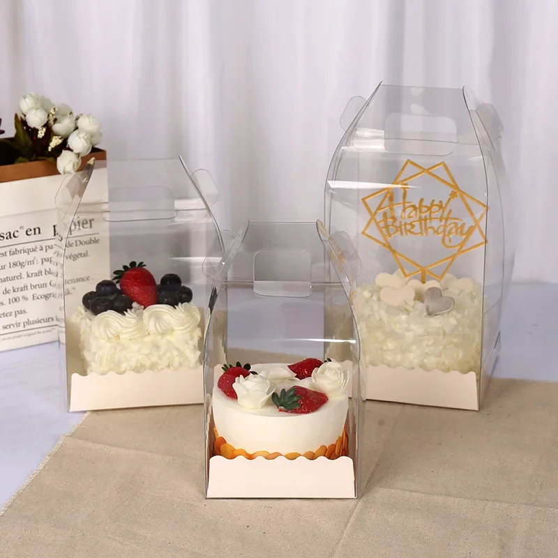 10PCS 3/4/5 Inch Transparent PVC Birthday Cake Packaging Boxes, Gift Boxes for Cake, Pastry, Cupcake Storage, Organizer Case for Home Use, Desserts, Professional Cake Packaging, and Cake Case for Special Occasions - 图片 2