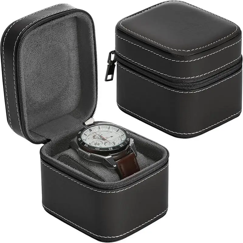 Travel Watch Case ⌚ Single Watch Case – Leather Watch Travel Case with Removable Cushion – Portable Square Jewelry Storage Organizer Box for Wristwatch and Smartwatch Protection 5