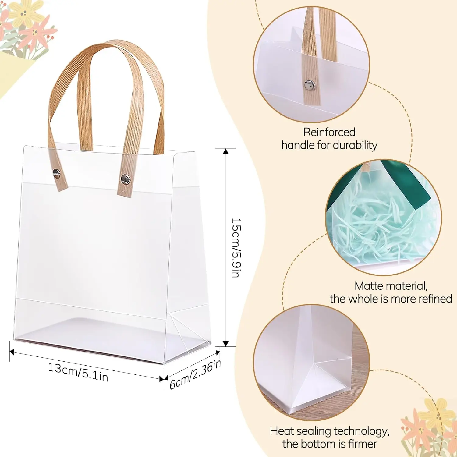 20PCS Frosted Holiday Gift Bags with Handles – Eco-Friendly Transparent Tote Packaging for Birthday, Anniversary, Party, Candy, and Holiday Gift Wrapping, Reusable Companion Shopping Bag - 图片 4