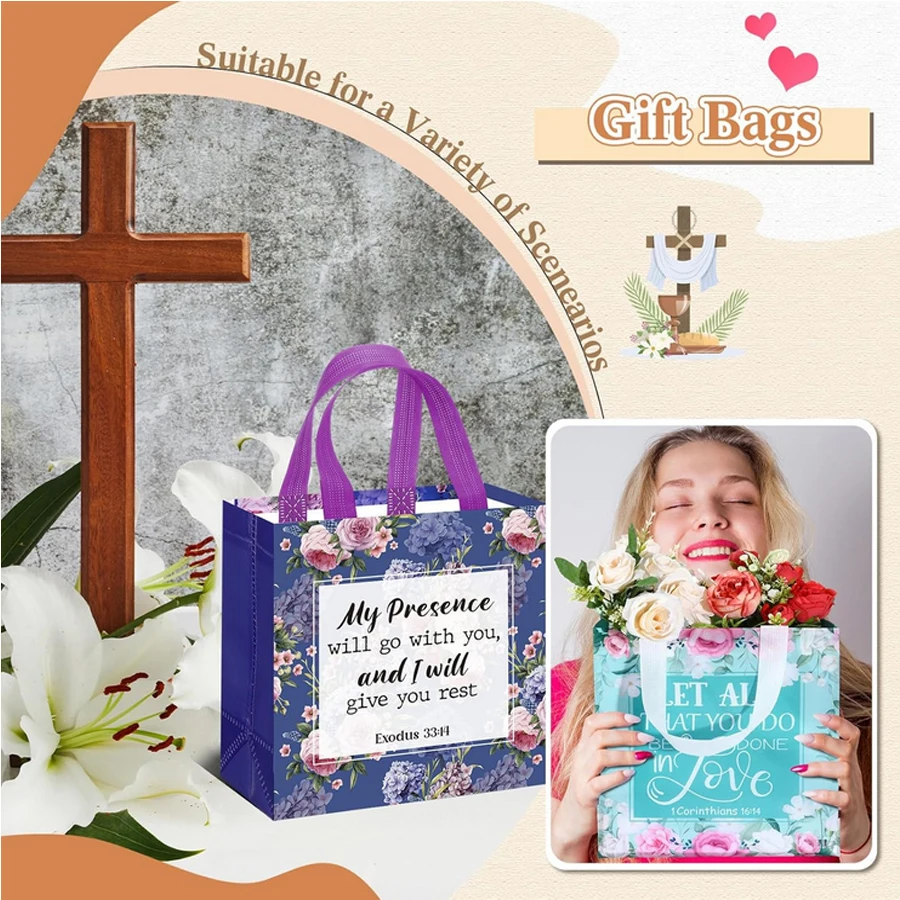 32 Pcs Bible Verse Flower Gift Bag with Handles Reusable Gift Bags Bulk Christian Bapti... - SKU RGB01910 - UGI Packaging