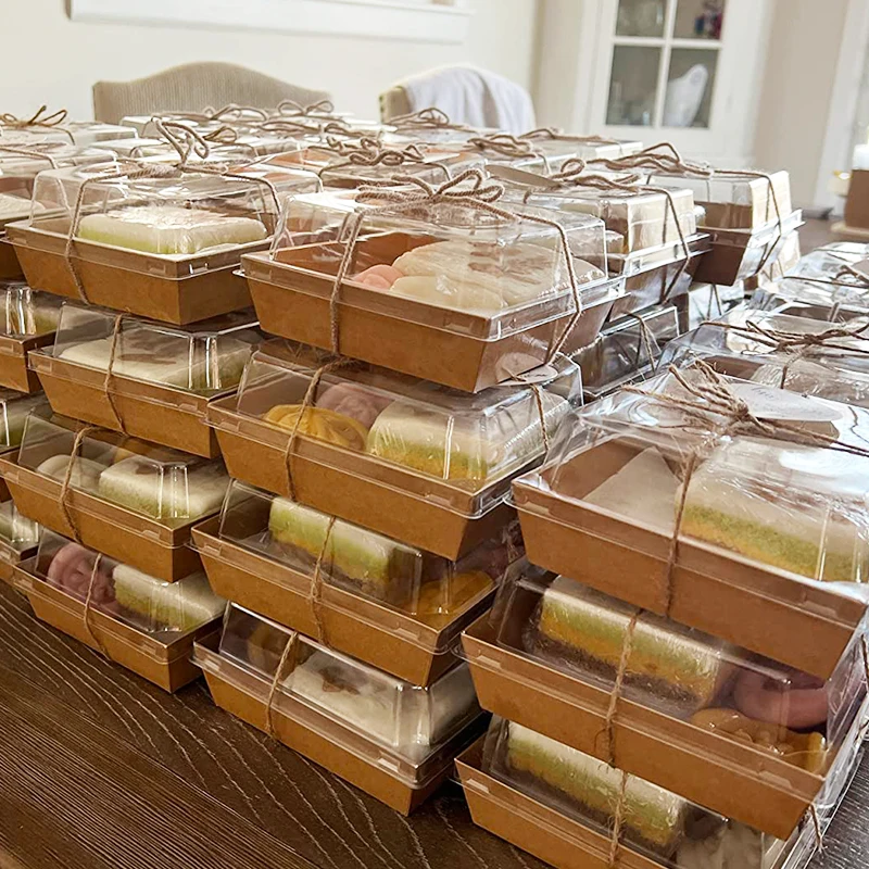 5Pcs White Kraft Paper Square Cake Boxes with Clear Window, Portable Bakery Gift Boxes for Cookies Pastry Muffins Handmade Crafts, Wedding Birthday Party Favor Packaging Supplies