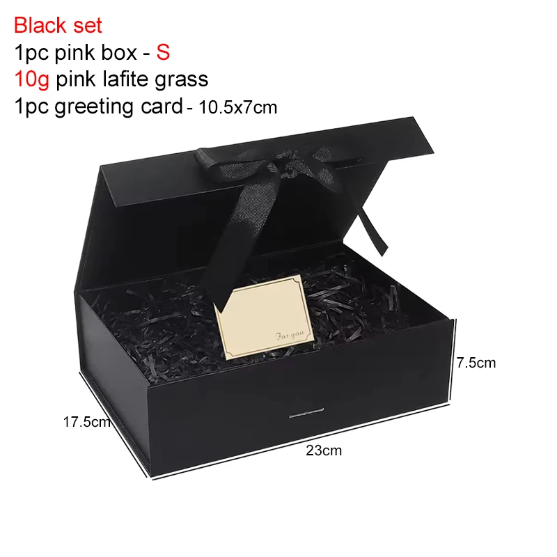 Magnetic Gift Box Kit with Lafite Grass and Greeting Cards, Black and Pink Luxury Folding Gift Box with Lid, Collapsible Paperboard Packaging for Valentine’s Day, Holiday Party, Birthday, Wedding, Anniversary - 图片 12