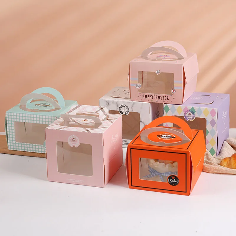 10Pcs Portable Handle Cake Boxes with Clear Window, Cupcake Pastry Cookie Dessert Packaging Boxes, Foldable Birthday Party Wedding Baby Shower Bakery Gift Containers 1