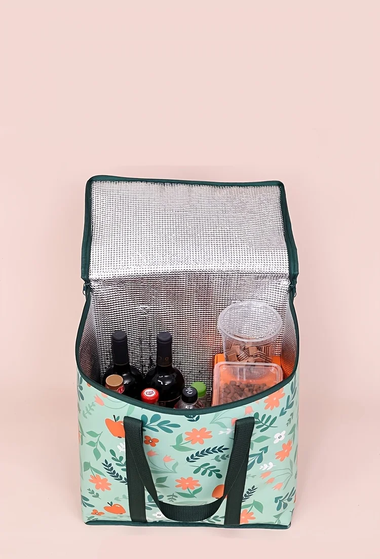 Large Reusable Grocery Tote Bag – Insulated Thermal Carrier Keeps Food and Drinks Hot or Cold for Hours, Durable Zipper Closure, Spacious Interior with Storage Compartments, Portable Lunch and Shopping Bag 2