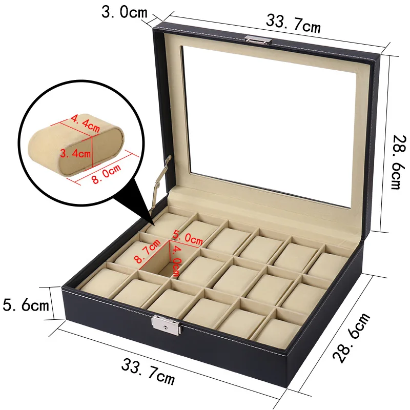 Multiple Slots Luxurious PU Watch Box 2/3/4/5/6 Grids Jewelry Ring Earrings Organizer For Men And Women