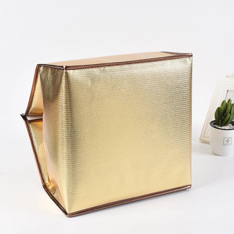 Custom Golden Thermal Insulated Cooler Bag for Cake & Chicken, Reusable Lunch Picnic Tote with Zipper, Food Storage Grocery Shopping Bag, Portable, Keep Fresh, Water-Resistant, Eco-Friendly Carrier - 图片 5