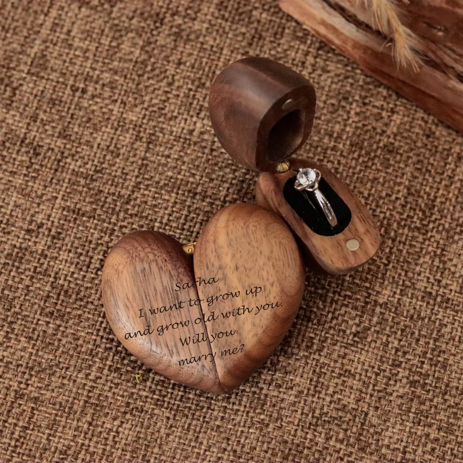 Handmade Heart-Shaped Wooden Ring Box with Velvet Interior and Custom Engraving – Romantic Jewelry Packaging Case for Proposal, Engagement, Wedding Day Gift, and Keepsake Presentation 5