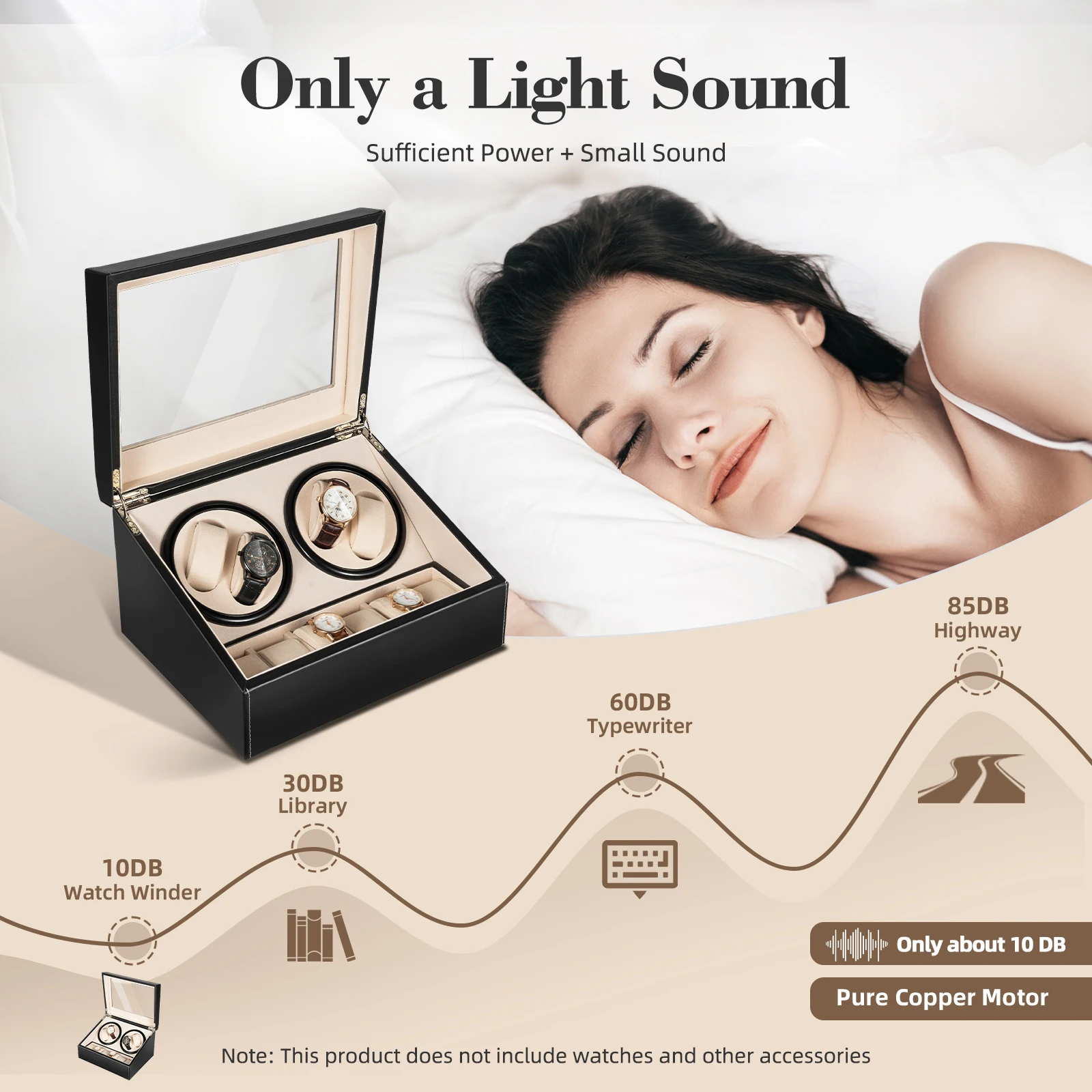 4+6 Automatic Watch Winder with PU Leather Case, Mechanical Wristwatch Shaker and Storage Box, Luxury Jewelry Display Organizer for Men and Women, Protective Watch Storage Case for Travel and Home 1