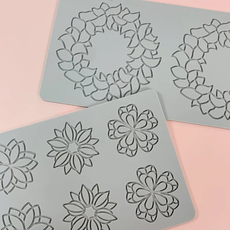 Leaf Flower Wreath Lace Silicone Mold Fondant Cake Sugarcraft Mould Chocolate Candy Dessert Tray Decoration Tools Pastry Baking Supplies Cupcake Topper Resin Soap Wax Melt DIY Craft Accessories - 图片 5