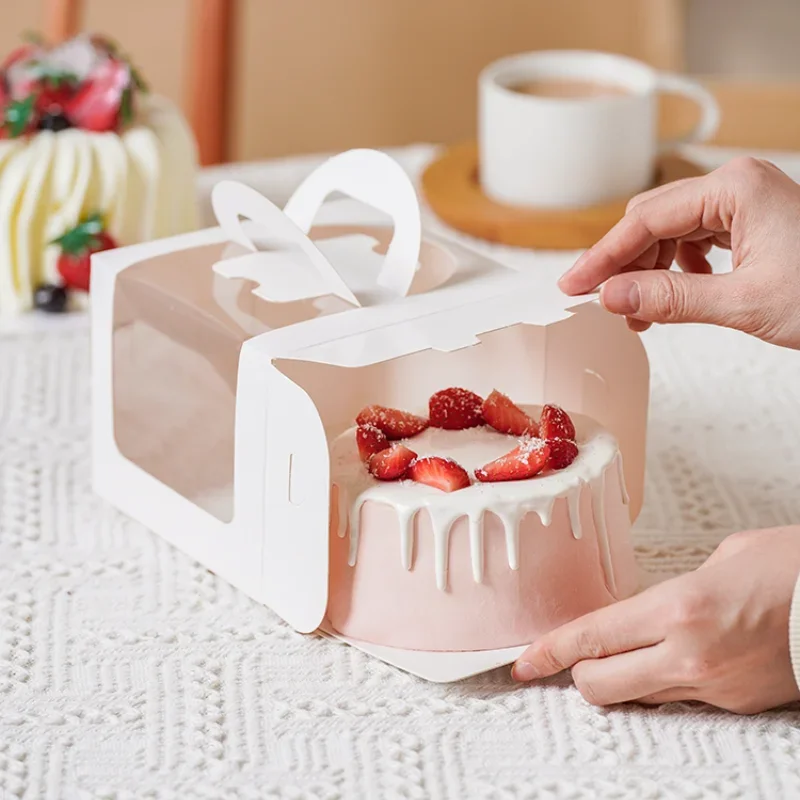 10Set Clear Window Cake Boxes in 4 and 6 Inches, High Kraft Paper and White Bakery Packaging Boxes, Foldable Birthday Cake Containers, Cupcake Muffin Pastry Dessert Storage Boxes for Baking Shops and Home - 图片 4