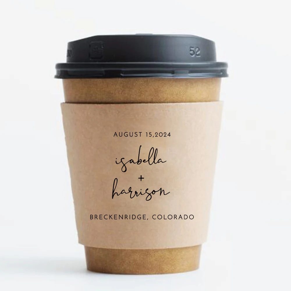 Personalized Disposable Ice Coffee Cup Sleeves Wedding Party Heat-Insulated Cup Holders Bar Reception Corrugated Paper Cup Covers for Hot and Cold Drinks DIY Beverage Accessories - 图片 21