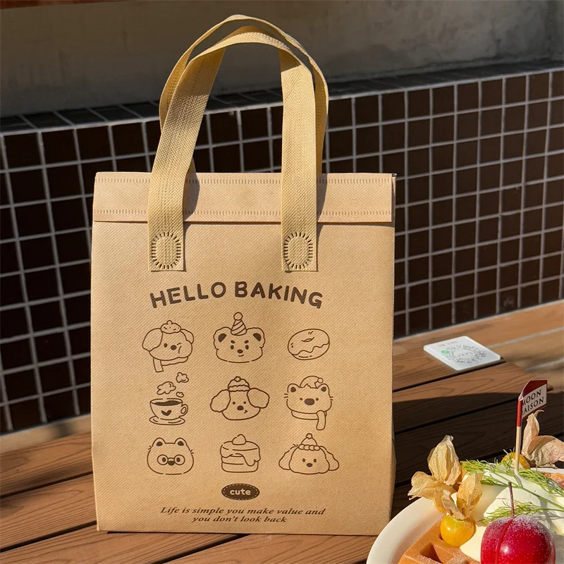 10pcs Silver Non-Woven Insulated Tote Bags, Reusable Fabric Pouches for Bread, Drinks, Food, Lunch, Grocery, Delivery, Picnic, Thermal Storage, Keep Warm or Cold, Eco-Friendly Durable Carrier - 图片 33