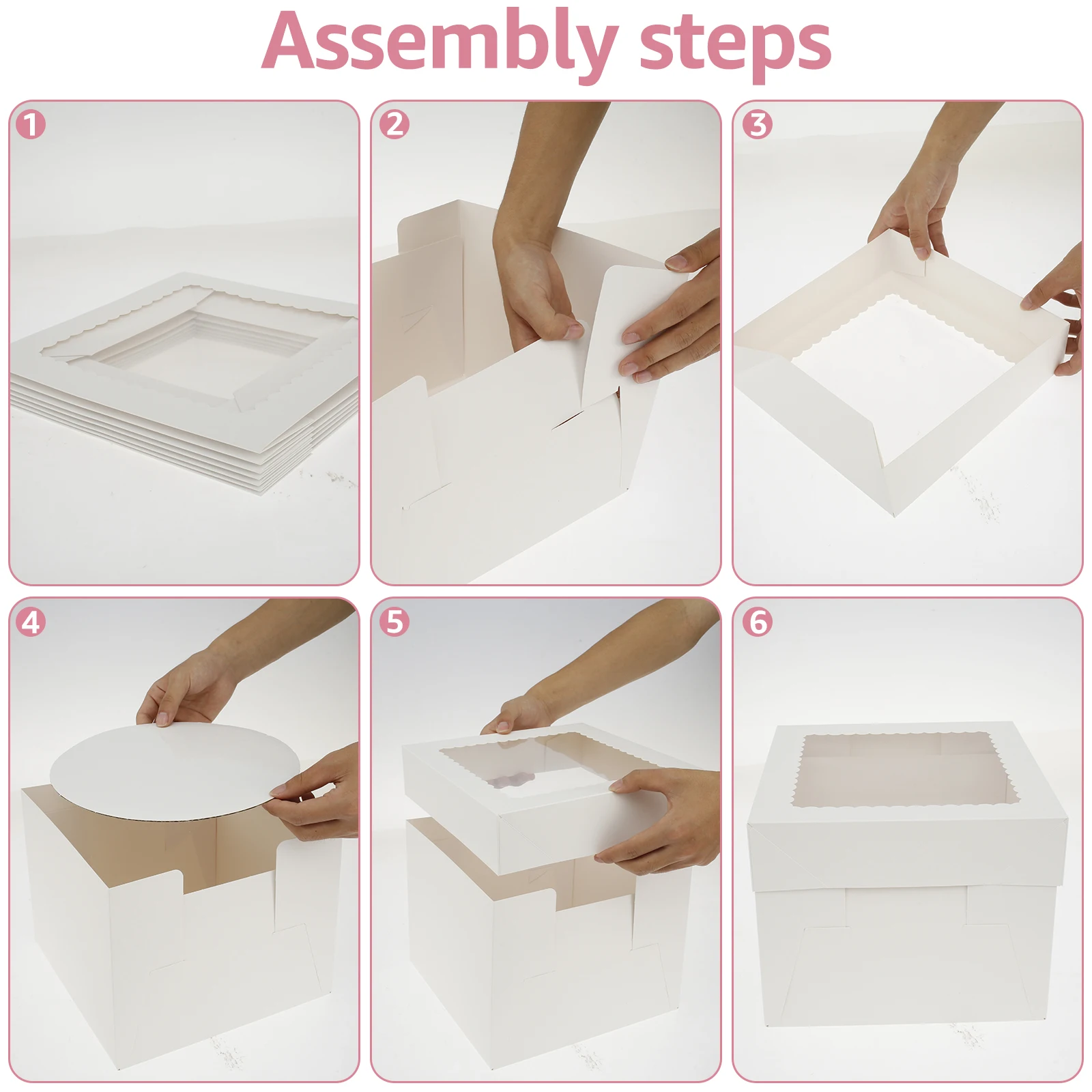 10Pcs Tall Cake Boxes with Cake Boards, 10 Inch White Tall Bakery Boxes with Clear Window, Large Cake Containers for Birthday Wedding Party Desserts, Multifunctional Durable Cake Packaging Supplies for Home and Professional Bakeries 4