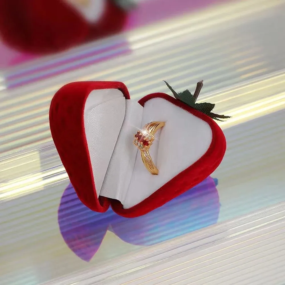 Velvet Strawberry Ring Box – Cute Red Jewelry Gift Box for Rings, Earrings, Proposals, ... - SKU VSRB - UGI Packaging