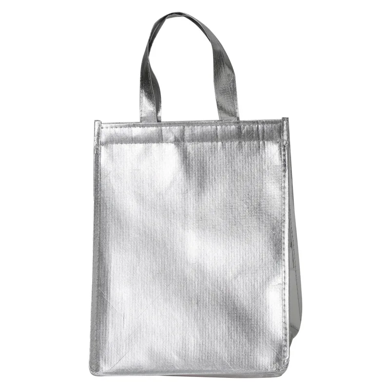 1Pc Silver Thermal Insulated Lunch Bag – Large Square Foil Cooler Tote for Cake, Sandwiches, Coffee, Drinks, and Fresh Food Storage, Reusable Refrigerated Picnic Delivery Bag