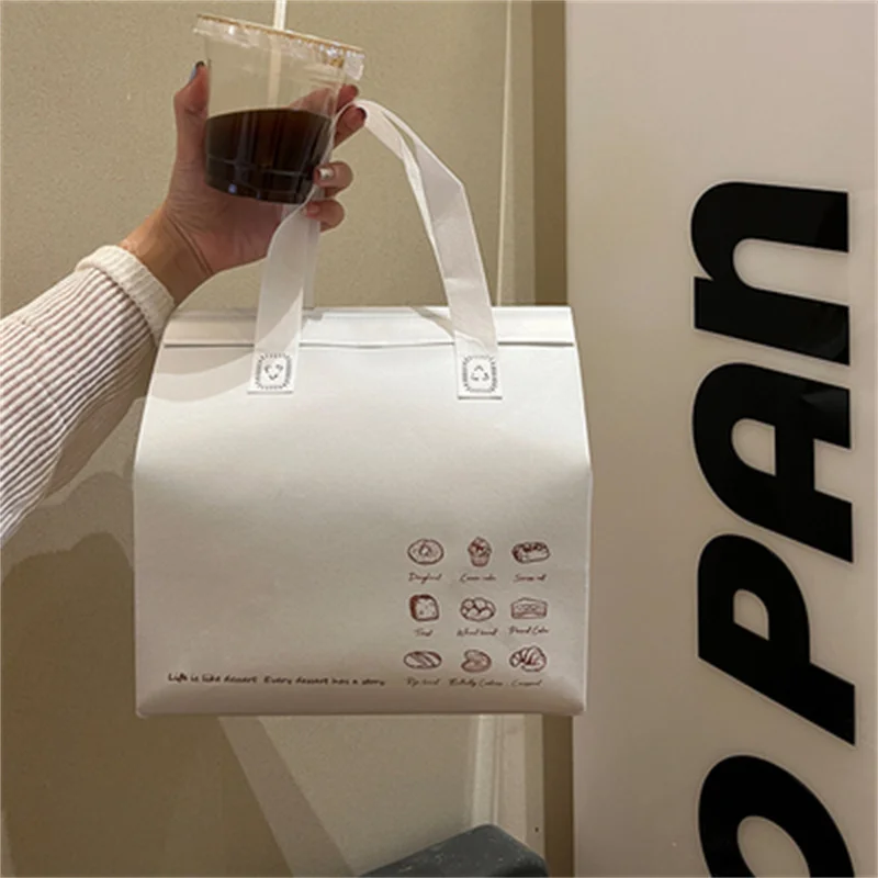 10pcs Grey Non-Woven Insulated Tote Bags – Reusable Portable Pouches for Bread, Food, Bakery, Snacks, Hot or Cold Meals, Delivery, Grocery, Picnic, Thermal Storage Carrier for Work, School, Travel - 图片 22