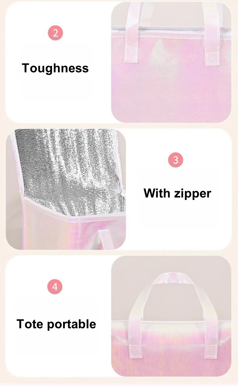 5pcs Laser Color Non-Woven Insulated Tote Bags – Portable Reusable Fabric Pouches for Cake, Food, Drinks, and Snacks, Thermal Carrier Keeps Hot or Cold, Perfect for Delivery, Picnic, Grocery, Work, School 7