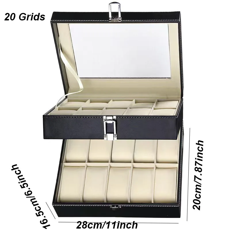 Multiple Slots Luxurious PU Watch Box 2/3/4/5/6 Grids Jewelry Ring Earrings Organizer For Men And Women - 图片 7