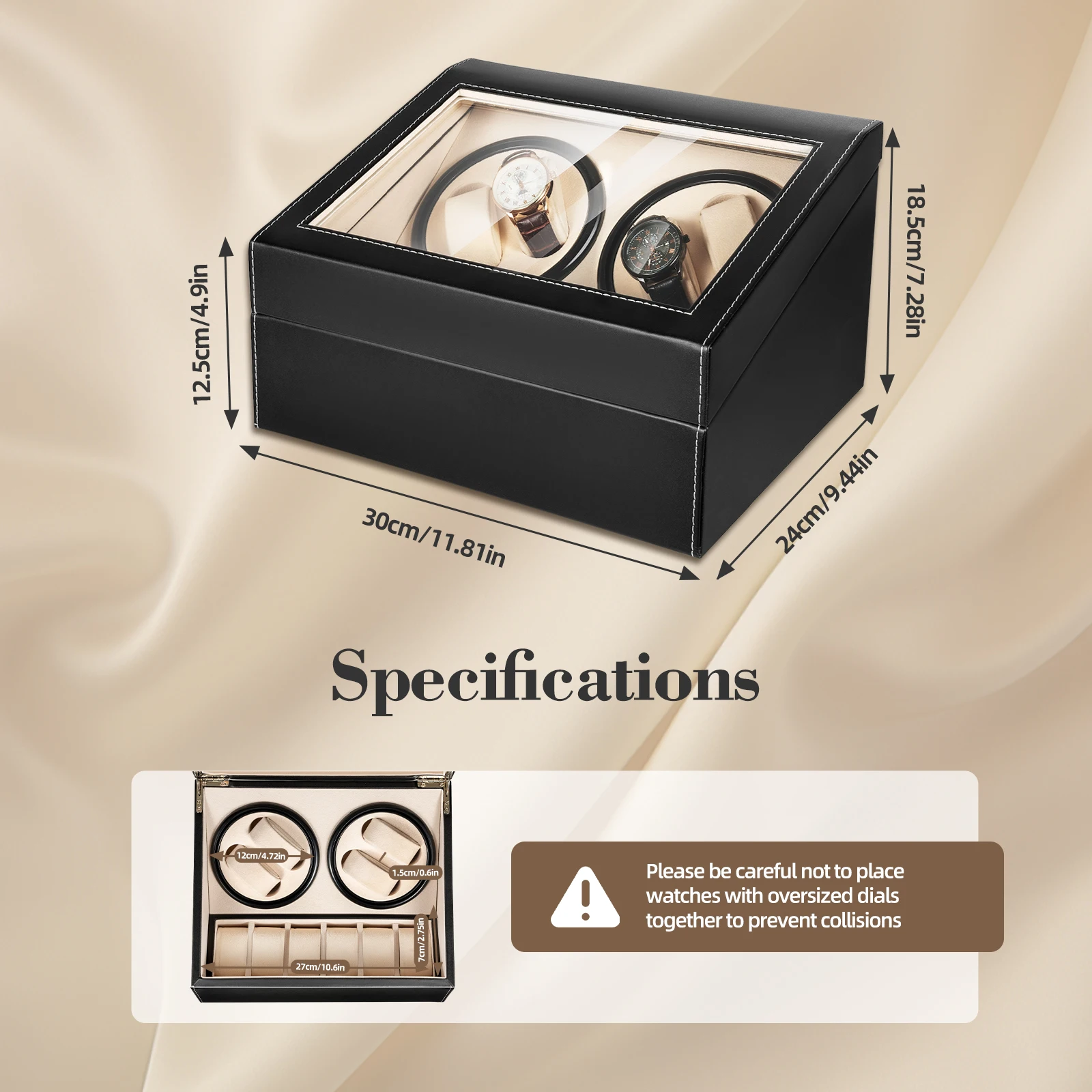 4+6 Automatic Watch Winder with PU Leather Case, Mechanical Wristwatch Shaker and Storage Box, Luxury Jewelry Display Organizer for Men and Women, Protective Watch Storage Case for Travel and Home