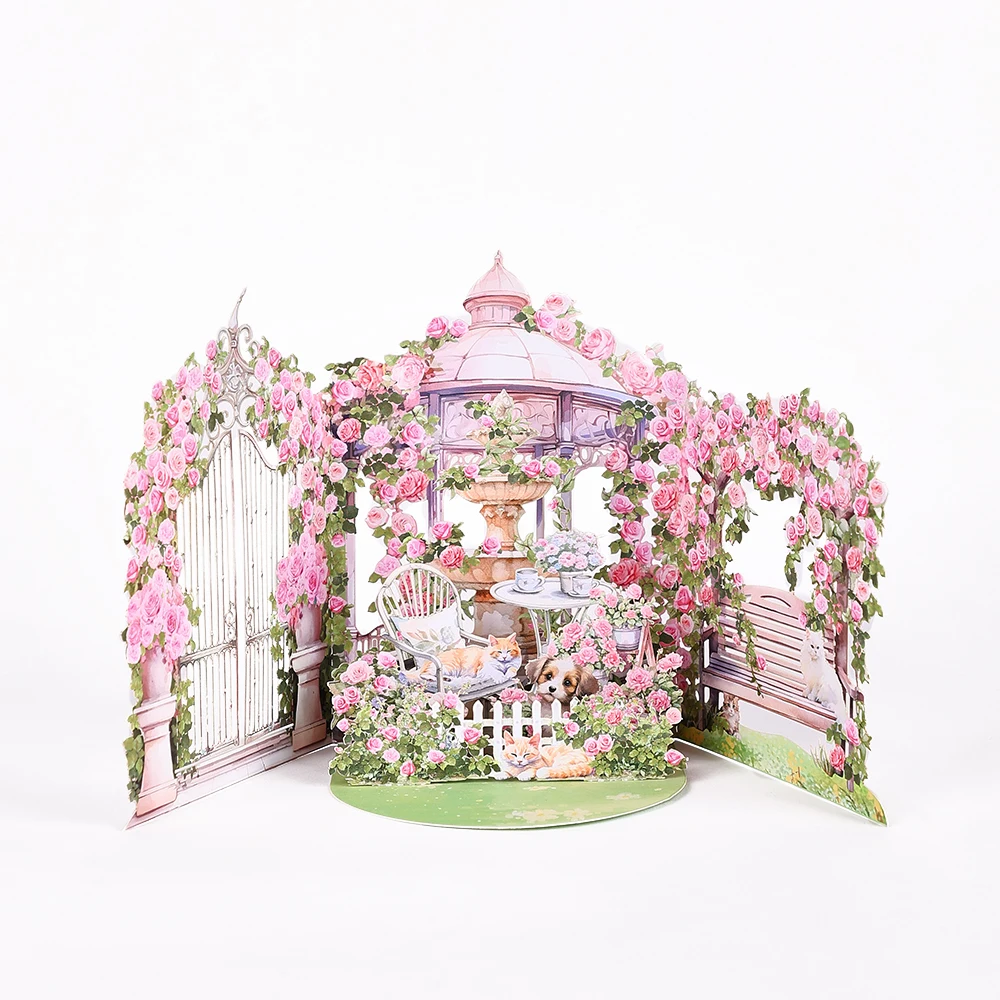 Floral 3D Pop Up Greeting Card with Envelope – Pink Rose Garden Design for Birthday, Mother’s Day, Valentine’s, Anniversary, Romantic Blessing Gift for Mom, Wife, Girlfriend, Friends, Special Occasions