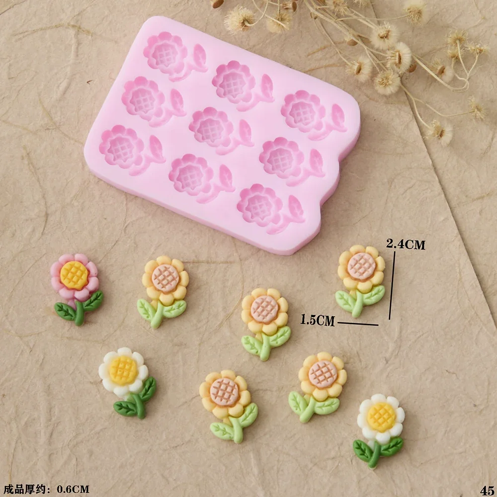 3D 9-Cavity Flower Silicone Mold – Sunflowers Design for Fondant, Candy, Chocolate, Cake Decorating, DIY Baking Tools, Sugarcraft, Cupcake Toppers, and Creative Dessert Accessories