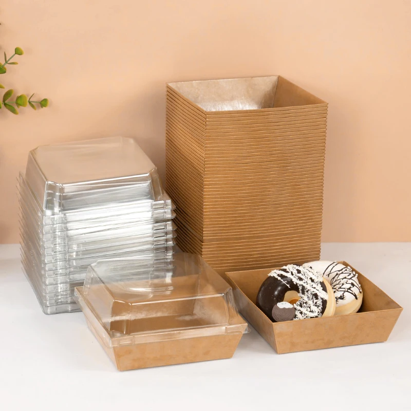 5/10PCS Kraft Paper Cake Dessert Boxes with Clear Window, Bakery Packaging for Donuts, Cookies, Sandwiches, Pastries, Food Containers for Wedding, Birthday, Baby Shower, Christmas, Holiday Parties and Home Decoration