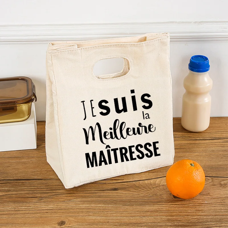 French Print Insulated Ice Cream Lunch Tote – Portable Canvas Bento Cooler Bag, Thermal Food Storage Handbag for School, Office, Teachers, Picnic, Travel, and Daily Meal Carrying - 图片 8