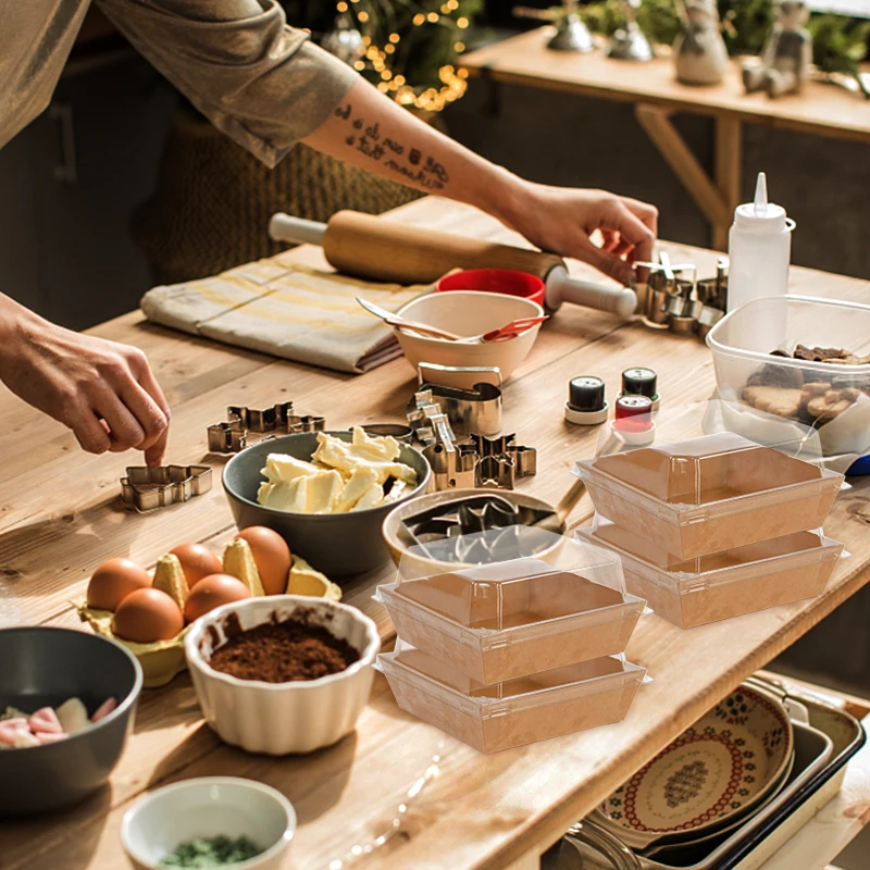 5/10PCS Kraft Paper Cake Dessert Boxes with Clear Window, Bakery Packaging for Donuts, Cookies, Sandwiches, Pastries, Food Containers for Wedding, Birthday, Baby Shower, Christmas, Holiday Parties and Home Decoration