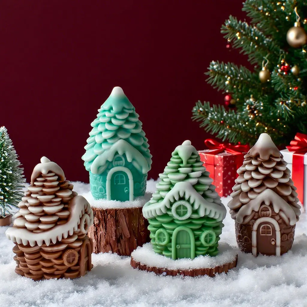 DIY Christmas Candle Mold Pinecone Snow House Silicone Mold for Handmade Soy Wax Candles, Aroma Plaster, Resin Crafts, Creative Holiday Candle Making and Decorative Craft Supplies for Home and Gift