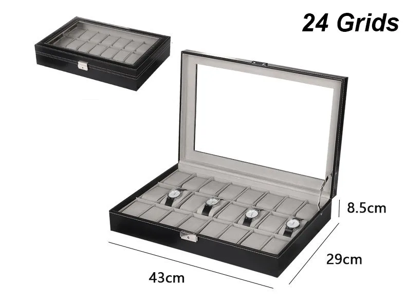 Multiple Slots Luxurious PU Watch Box 2/3/4/5/6 Grids Jewelry Ring Earrings Organizer For Men And Women